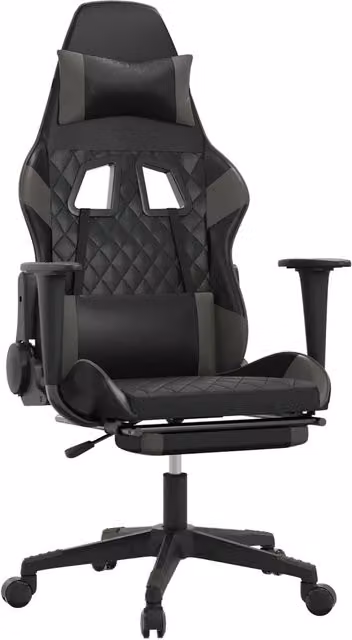 Sedia da Gaming Sportiva con Poggiapiedi e Riposatesta, Nero e Grigio in Similpelle
