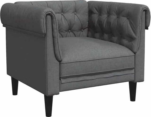 Poltrona Relax Chesterfield Grigio con Braccioli in Tessuto e Struttura in Legno
