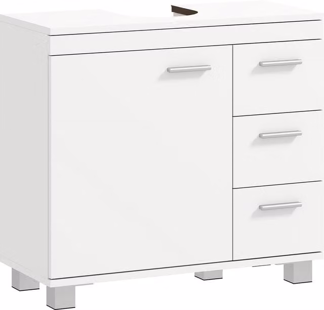 Mobile Sottolavabo Moderno per Bagno HOMCOM con Armadietto, Ripiani e Cassetti, Bianco, L: 70 cm, P: 30 cm, H: 64 cm