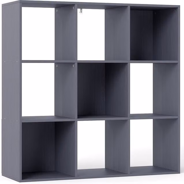 Libreria HOMCOM con 9 scomparti su 3 livelli, scaffale contenitore moderno in grigio, L 91 cm x P 29,5 cm x H 91 cm