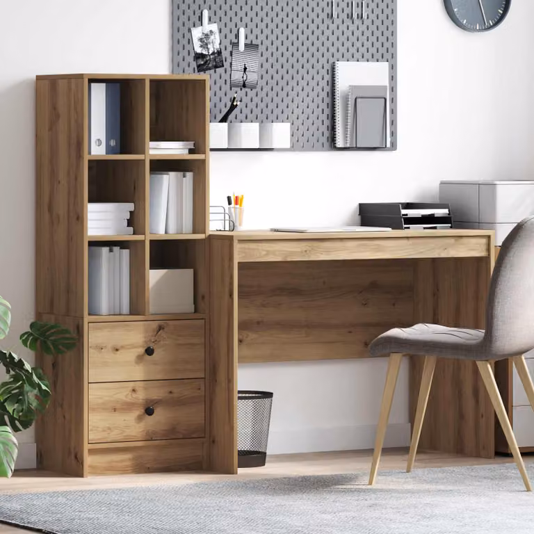 Set di 2 Scrivanie e Scaffali Moderni vidaXL in Legno e MDF Marrone L: 145.5 cm, P: 50 cm, H: 127 cm