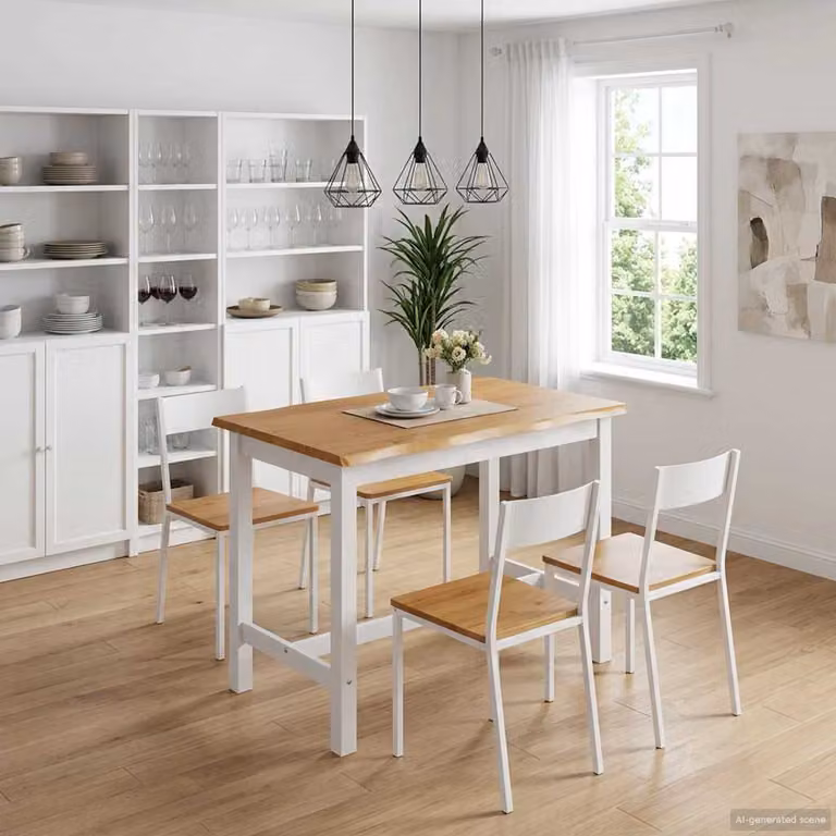 vidaXL Tavolo Alto EKAI Bianco in Legno di Pino Massello L: 112 cm, P: 70 cm, H: 91 cm