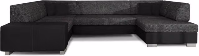 Divano panoramico a U HAVANE MEUBLORAMA convertibile per 6 persone, Grigio scuro e Nero, con cuscini e funzione letto, L: 322 cm, P: 176 cm, H: 72 cm