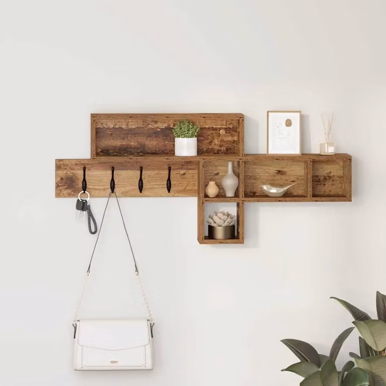 Appendiabiti a muro vidaXL in legno vecchio marrone L: 100 cm, P: 12 cm, H: 43,5 cm