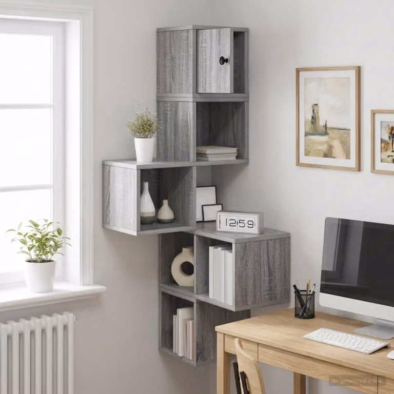 Mensola angolare da parete vidaXL in stile moderno, colore grigio, L/P/H: 48 x 48 x 120 cm