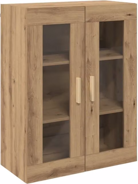 Mobile contenitore a parete HELLOSHOP26 in legno di rovere marrone con ante in vetro, L: 69,5 cm, P: 34 cm, H: 90 cm