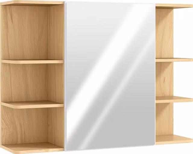 Specchiera da bagno HOMCOM con armadietto beige in legno, 2 ripiani e 6 vani aperti, L 80 x P 20 x H 59 cm