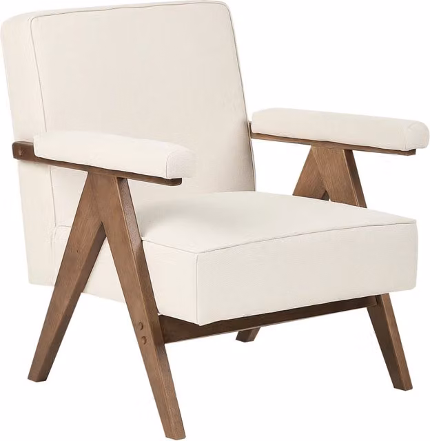 Poltrona Beige Beliani in Tessuto con Design Retro e Struttura in Legno per Soggiorno