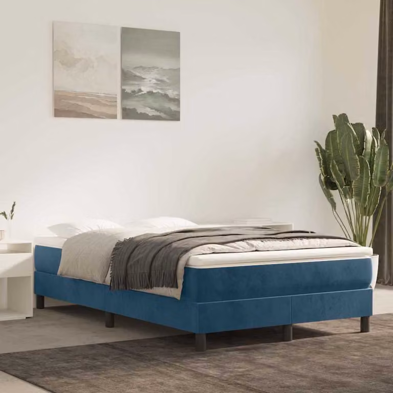 vidaXL Struttura Letto Imbottita in Velluto Blu Scuro con Doghe Arcuate L/P/H: 200 x 120 x 25 cm