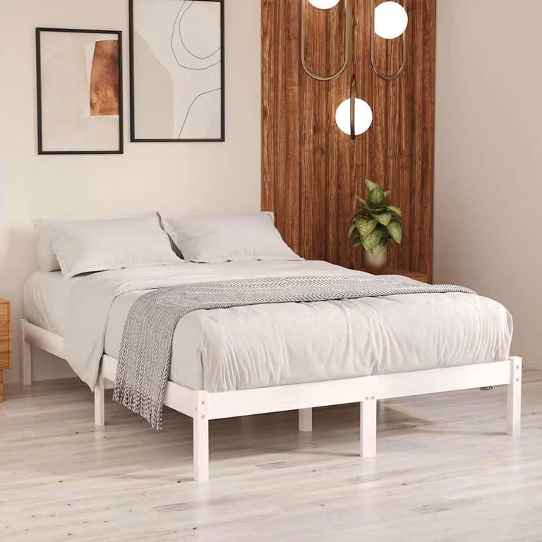 vidaXL Giroletto Moderno in Legno Massello di Pino Bianco L/P/H: 160 x 200 cm
