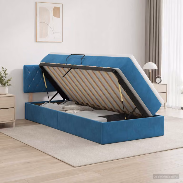 Letto con contenitore vidaXL in velluto blu, stile moderno con base a sollevamento, L/P/H: 90 x 200 cm