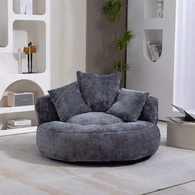 Poltrona Lazy Sofa WISHDOR in tessuto grigio con seduta ergonomica e schienale avvolgente