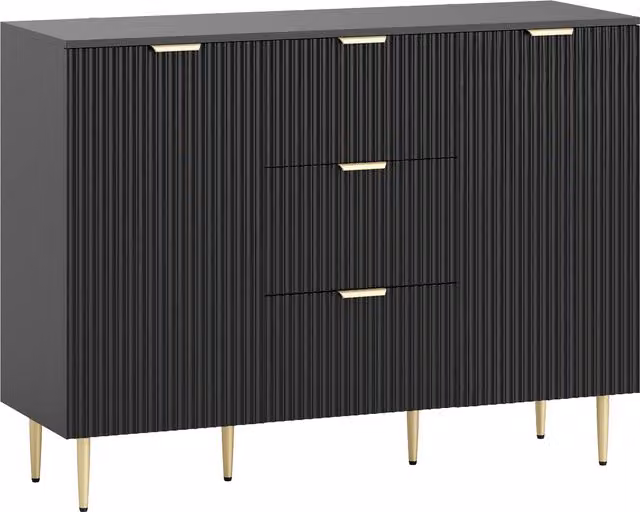Credenza Moderna HOMCOM in Legno e Metallo con 3 Cassetti e 2 Armadietti, Colore Nero