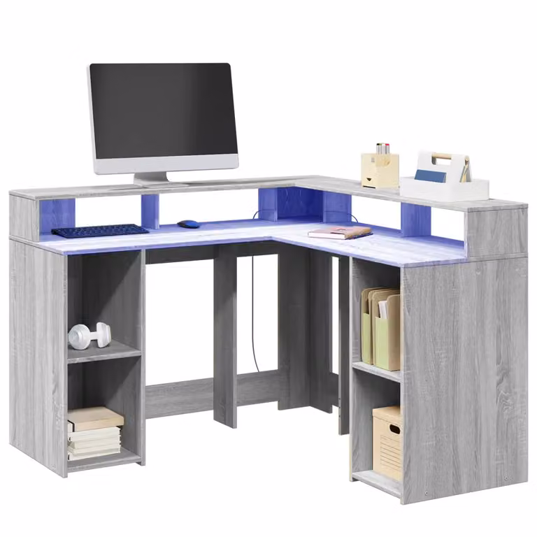 Scrivania angolare moderna vidaXL in MDF con finitura opaca, Grigio, L: 130 cm, P: 130 cm, H: 91 cm