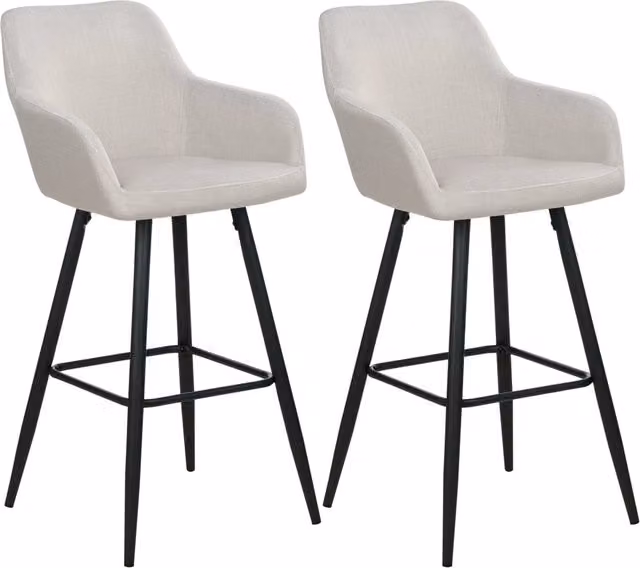 Set di 2 sgabelli da bar BELIANI in velluto beige con braccioli e gambe in metallo stile moderno