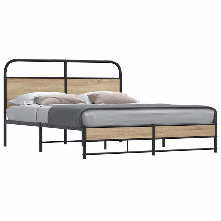vidaXL Giroletto in Metallo Rovere Fumo senza Materasso L/P/H: 160 x 200 x 100 cm