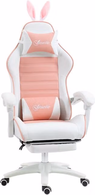 Sedia Gaming Ergonomica Vinsetto Aosom con Orecchie, Poggiapiedi Estraibile, Cuscino Lombare e Poggiatesta, Rosa