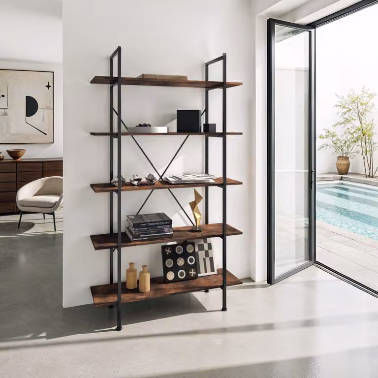 Scaffale Glasgow Tectake in stile industrial con legno scuro e metallo, L: 106.0 cm, P: 34.5 cm, H: 179.5 cm