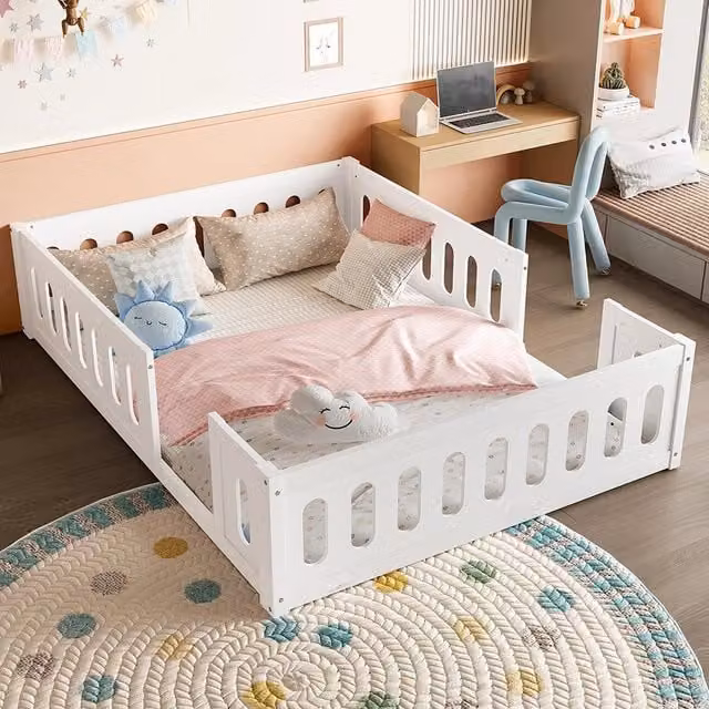 Letto per bambini Xylo in legno e MDF con barriera, colore bianco, L 140 x P 200 cm