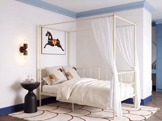 Letto a baldacchino singolo BELIANI in metallo beige stile moderno L/P/H: 200 x 90 x 193 cm