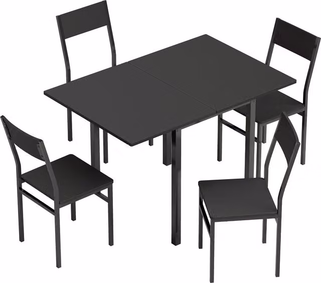 Set Tavolo da Pranzo Allungabile e Sedie Impilabili HOMCOM, Nero