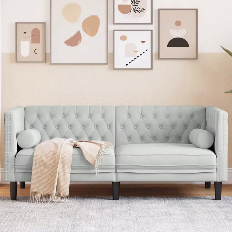Divano Chesterfield vidaXL in Velluto Grigio L: 174 cm, P: 74,5 cm, H: 70,5 cm