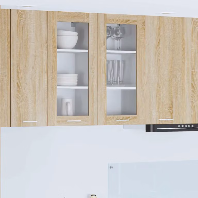 Set di 2 armadi pensili da cucina vidaXL in legno ingegnerizzato Rovere Sonoma marrone con ante a battente e ripiani interni
