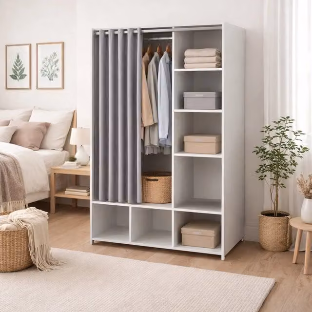 Armadio Jal DMORA per camera da letto con ante a rullo, Bianco e Grigio, L: 105 cm, P: 48,25 cm, H: 180,4 cm