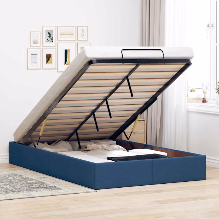Struttura Letto con Contenitore a Sollevamento vidaXL in Tessuto Blu L: 200 cm, P: 120 cm, H: 140 cm