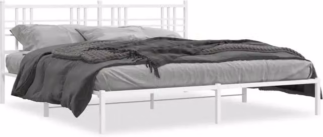 Letto matrimoniale per adulti con testiera in metallo bianco design classico L: 193 cm x P: 203 cm