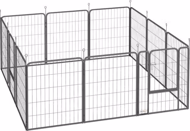 PawHut Recinto per Cani Modulabile a 12 Pannelli in Acciaio Nero con Porta di Ingresso, L/P/H: 68 x 1,5 x 80 cm