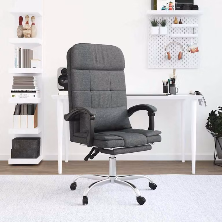 Sedia da ufficio executive vidaXL reclinabile con massaggio in tessuto grigio con poggiatesta e ruote