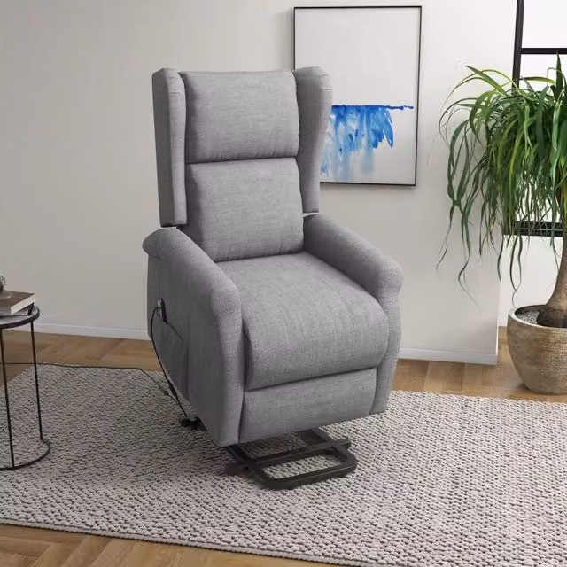 Poltrona Relax Elettrica con Alzapersona WISHDOR Grigia in Tessuto con Struttura in Legno e Metallo per Soggiorno