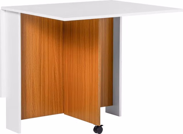 Homcom Tavolo da Pranzo Pieghevole con Ruote, Design Moderno Salvaspazio, Bianco e Legno, L: 120 cm, P: 80 cm, H: 73 cm