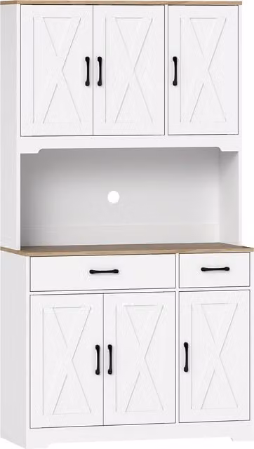 Credenza da cucina HOMCOM con 6 ante, 2 cassetti e ripiani regolabili, Bianco, L: 94 cm, P: 39,5 cm, H: 175,2 cm