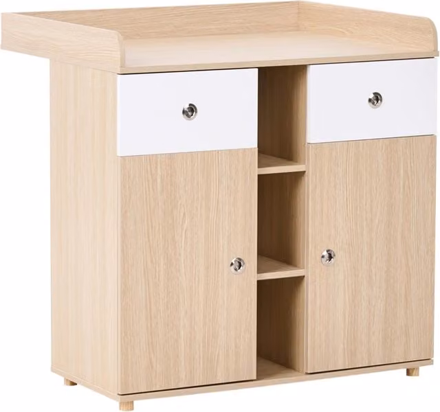 Fasciatoio Beliani per cameretta con ripiani e cassetti in MDF e gambe in legno di pino, stile scandinavo, marrone chiaro