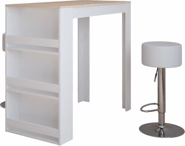 Set da bar Vicco Repose composto da tavolo rettangolare e 2 sgabelli regolabili, colore bianco, L: 117 cm, P: 57 cm, H: 106 cm