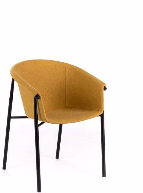 Sedia da pranzo E-Stylo con seduta e schienale in tessuto giallo e gambe in metallo nero L/P/H: 58 x 58 x 79 cm