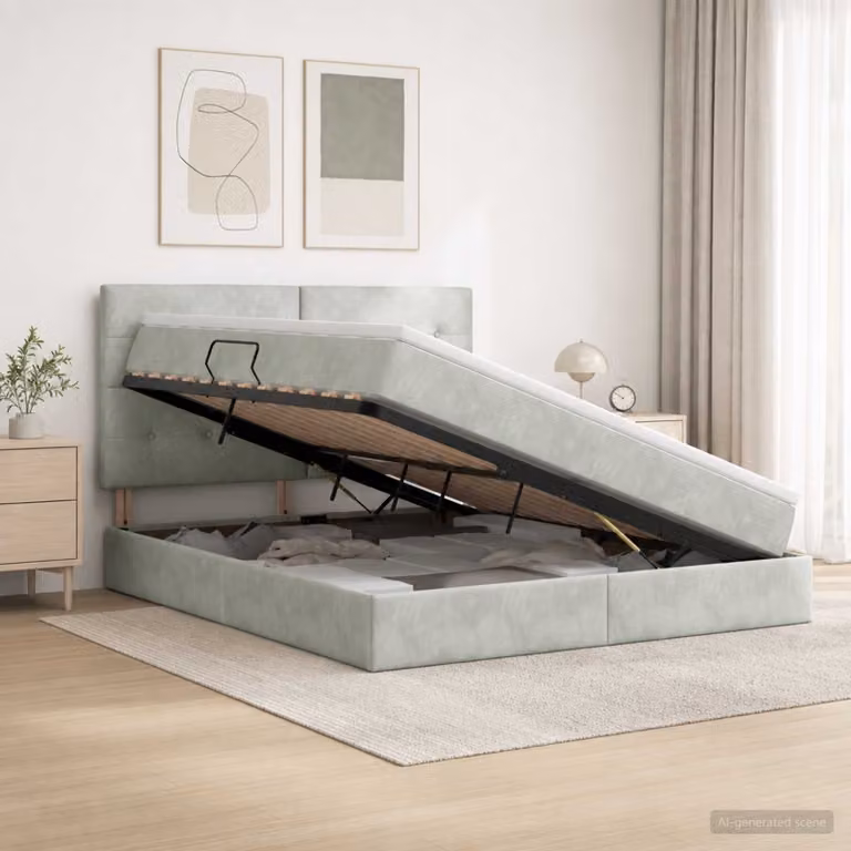 Letto Ottomano con Materasso e Illuminazione LED vidaXL, Grigio Chiaro, L/P/H: 140 x 190 x 88 cm