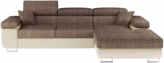 Divano ad angolo convertibile MEUBLORAMA AMANDA beige con funzione letto e poggiatesta regolabile, angolo destro, L/P/H: 280 x 149 x 90 cm