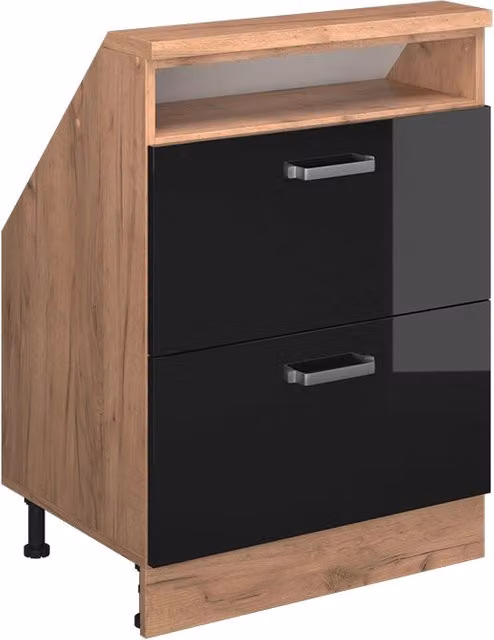 Mobile sottotetto Vicco Rion Nero lucido e Rovere dorato con cassetti e ripiani aperti L: 60 cm, P: 46 cm, H: 83,8 cm
