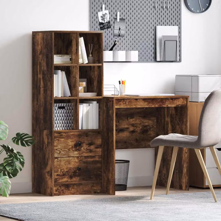 Set di 2 Scrivanie moderne vidaXL in MDF laminato color marrone con scaffale, L: 115,5 cm, P: 50 cm, H: 127 cm
