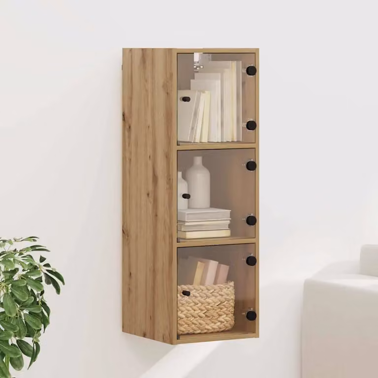 Armadietto a muro moderno vidaXL in legno e vetro marrone con ante in vetro, L: 35 cm, P: 37 cm, H: 102 cm