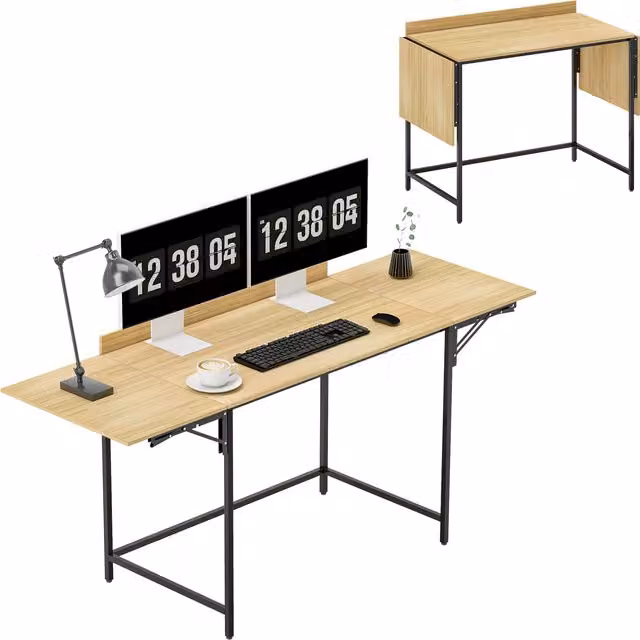 Scrivania per Computer Aosom con 2 Piani Estraibili e Struttura Pieghevole, Rovere e Nero