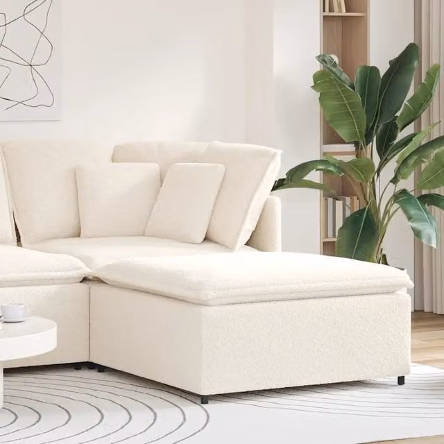 Poggiapiedi Modulare vidaXL in Tessuto Bouclé Beige e Bianco L: 100 cm, P: 100 cm, H: 48 cm