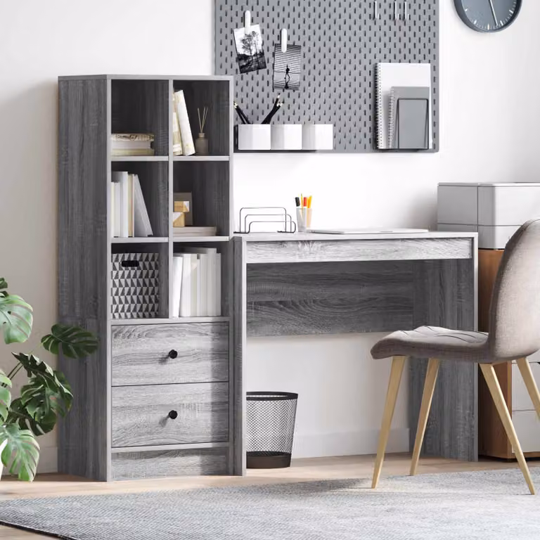 Set di 2 Scrivanie moderne vidaXL con scaffale in MDF laminato, Grigio Sonoma, L: 135,5 cm, P: 40 cm, H: 127 cm