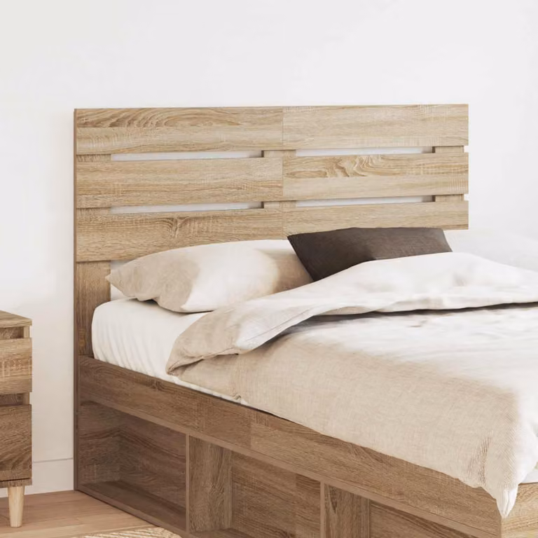 Testiera per letto moderna vidaXL in legno ingegnerizzato Rovere Sonoma, colore marrone opaco, L: 123 cm, H: 100 cm, P: 3 cm