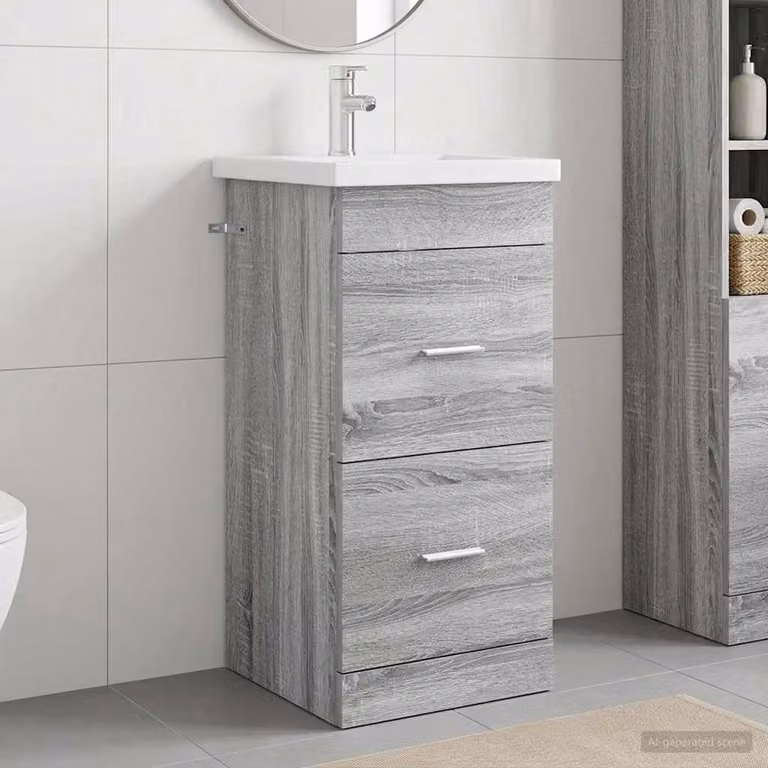 Mobile da bagno con lavabo vidaXL in stile moderno, colore grigio Sonoma, L: 42 cm, P: 40 cm, H: 84,5 cm