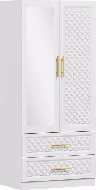 Armadio guardaroba HOMCOM con specchio, 2 ante con chiusura soft-close, 2 cassetti interni e barra appendiabiti, bianco, L 80 x P 50 x H 180 cm