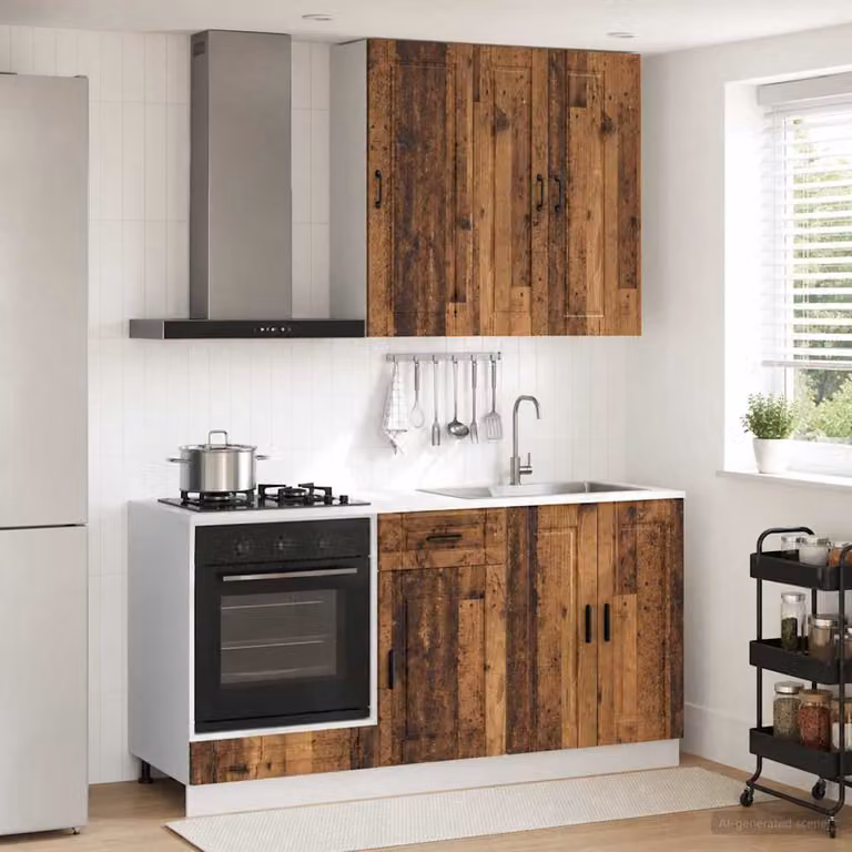 Unità cucina vidaXL PORTO in 5 pezzi color legno antico marrone con ante a battente e cassetti interni